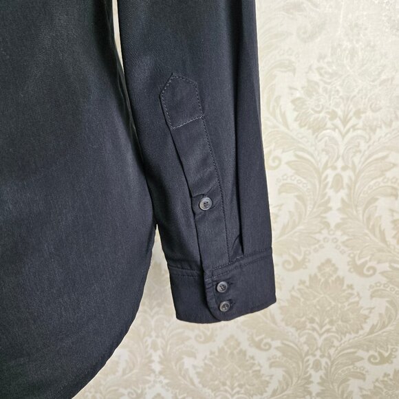 Mango Size XS Black Button Down Shirt Long Sleeve Chest Pocket Rounded Hem - Picture 7 of 10